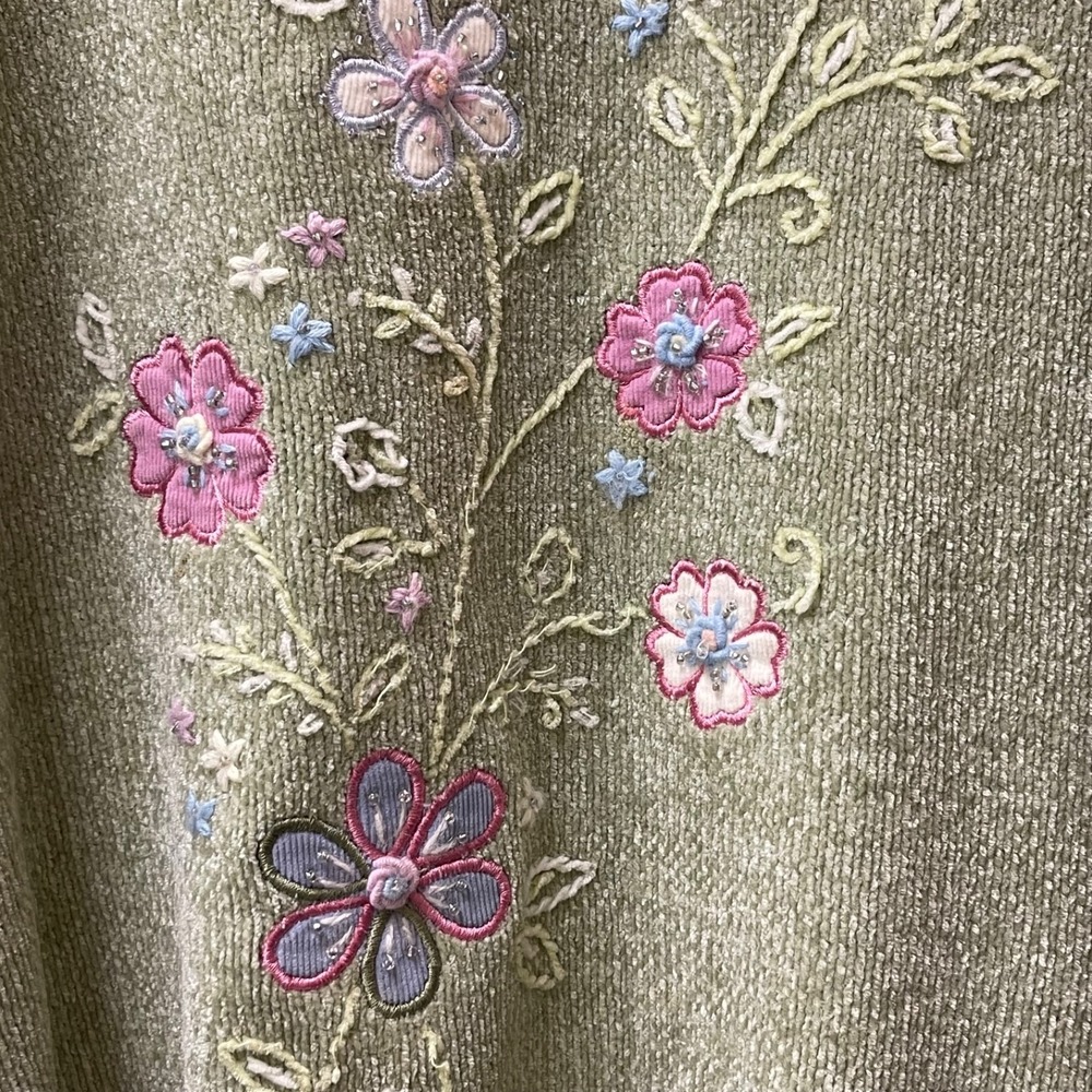 Alfred Dunner Women's XLarge Beaded Embroidered Floral Chenille Collared Sweater - Picture 4 of 14